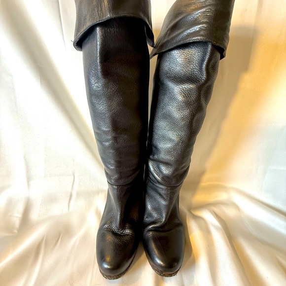 Black Leather Wedge Boots - Picture 7 of 11